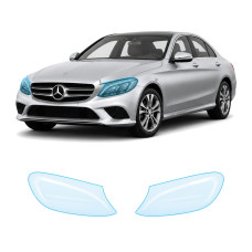 Антигравийная защитная бронепленка по лекалам для Mercedes-Benz C-Class W205 facelift 2018-2021 - оптика (фары и ПТФ)