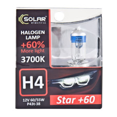 Автолампа галогенная Solar Starlight + 60% / H4 / 60/55W / 12V / 2 шт (1234S2)
