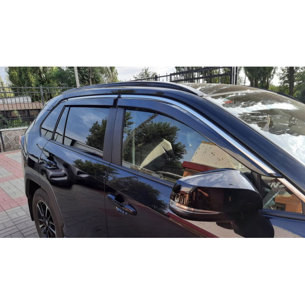 Дефлектори вікон вітровики Benke для Toyota Rav 4 2018- (Хром Молдін Нержавіюча 3D)