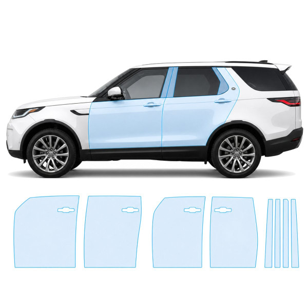 Антигравійна захисна бронеплівка за лекалами для Land Rover Discovery L462 facelift 2021- зони дверей і стійки вікон