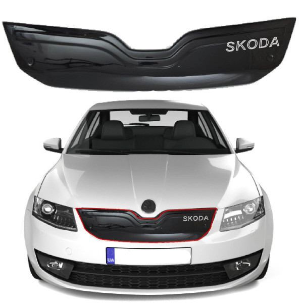 Зимова накладка на радіаторні грати Skoda Octavia A7 2013-2017 Глянець з Логотипом Voon glass