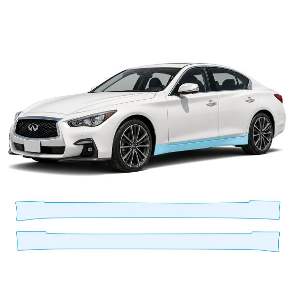 Антигравийная защитная бронепленка по лекалам для Infiniti Q50 V37 facelift 2018-2023 - нижняя зона кузова пороги
