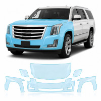 Антигравийная защитная бронепленка по лекалам для Cadillac Escalade IV 2015-2020 - передняя часть авто (капот бампер фары крылья)