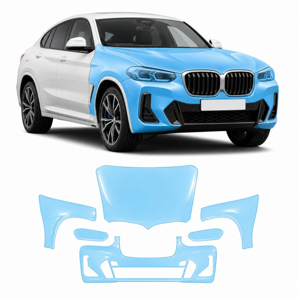 Антигравійна захисна бронеплівка за лекалами для BMW X4 G02 facelift 2021- передня частина авто (капот бампер фари крила)