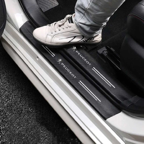 Защитная пленка накладка на пороги для Peugeot Черный Карбон 4 шт