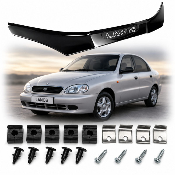 Дефлектор капоту мухобійка для Daewoo Lanos 2005- Євро кріплення Voron Glass