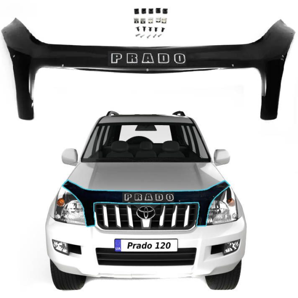 Дефлектор капота мухобойка Toyota Land Cruiser Prado 120 2003-2008 Євро Кріплення (Vip-Tuning) TYA24