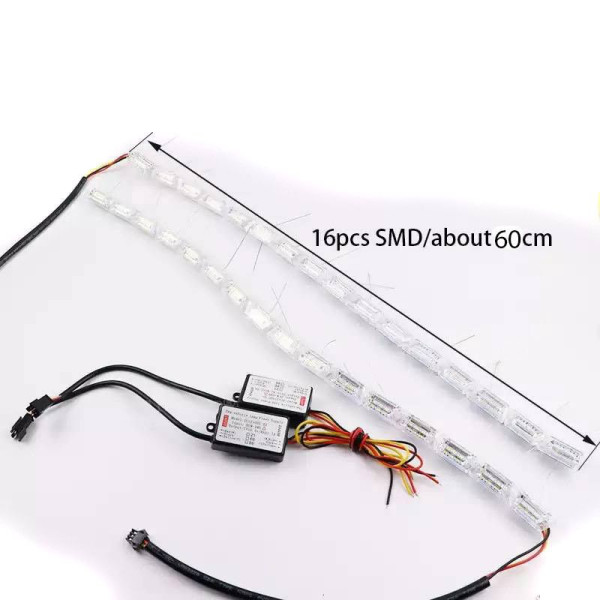 Дневные ходовые огни ДХО гибкие 12v / 60 см / с бегущим поворотом / 16 Кристалов / Белые 2 шт