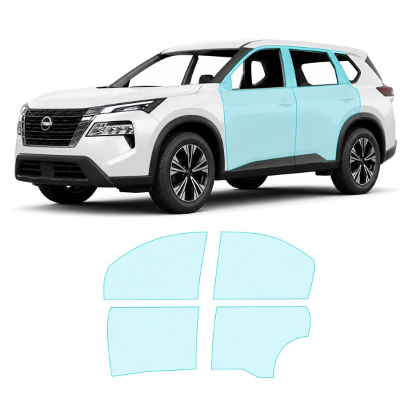 Антигравийная защитная бронепленка по лекалам для Nissan Rogue / X-Trail T33 facelift 2024- зоны дверей и стойки окон