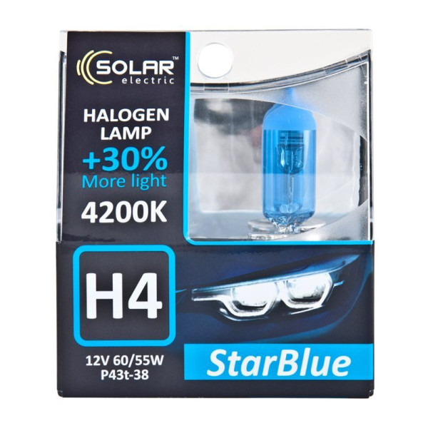 Автолампа галогенна Solar StarBlue/H4/60/55W/12V/4200K 2 шт (1244S2)