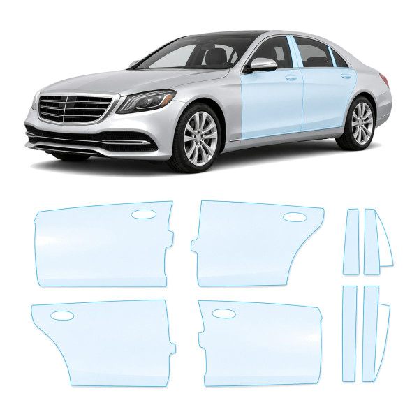 Антигравійна захисна бронеплівка за лекалами для Mercedes-Benz S-Class W222 facelift 2017-2020 - зони дверей і стійки вікон