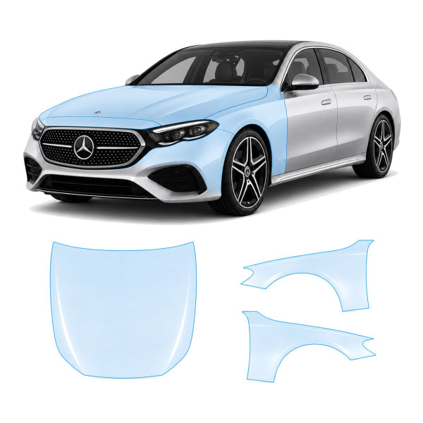 Антигравийная защитная бронепленка по лекалам для Mercedes-Benz E-Class W214 2023- капот и передние крылья