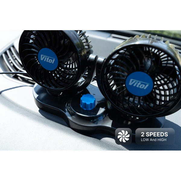 Автомобільний вентилятор Vitol 4" 12V 6.5W на підставці подвійний дві швидкості два регулювання (HX-T303-1)