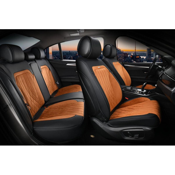 Авточехлы для сидений Алькантара Экокожа Elegant Modena комплект Коричневые (700 137)