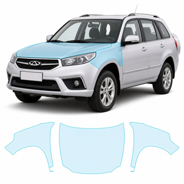 Антигравийная защитная бронепленка по лекалам для Chery Tiggo 3 II 2014-2019 - капот и передние крылья