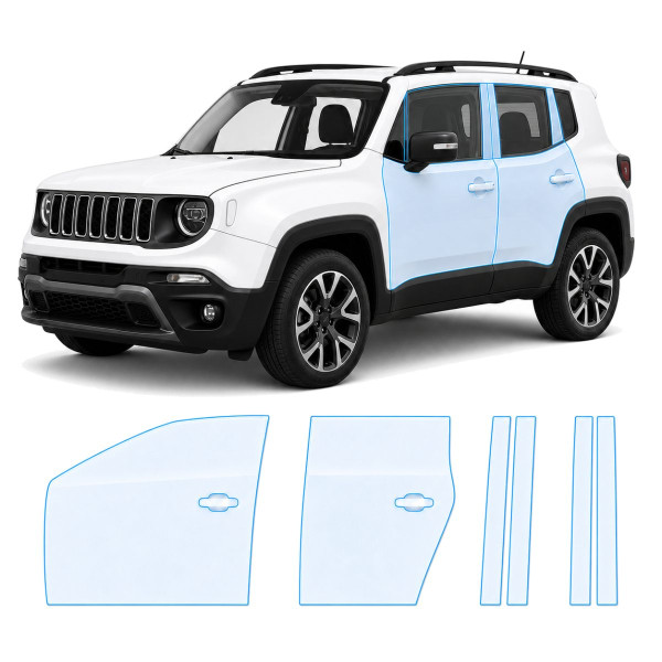 Антигравийная защитная бронепленка по лекалам для Jeep Renegade BU facelift 2019- зоны дверей и стойки окон