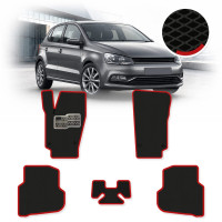 Коврики в салон EVA для Volkswagen Polo V 2009-2017 с подпятником Черные-Красный кант 5 шт