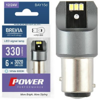 LED автолампа Brevia Power 12/24V P27/7W 6x3020SMD 330Lm 6000K CANbus BAY15d 2 шт (10103X2)
