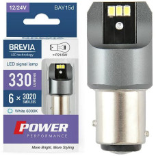 LED автолампа Brevia Power 12/24V P27/7W 6x3020SMD 330Lm 6000K CANbus BAY15d 2 шт (10103X2)