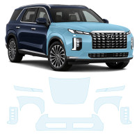 Антигравийная защитная бронепленка по лекалам для Hyundai Palisade I facelift 2023- передняя часть авто (капот бампер фары крылья)