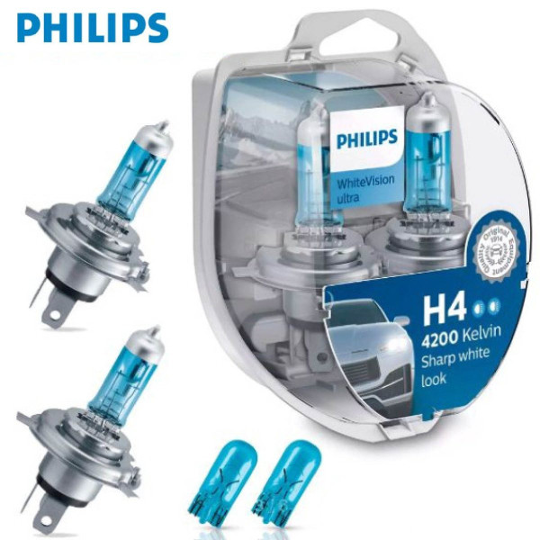 Автолампа галогенна Philips WhiteVision ultra +60% H4 60/55W 4200K W5W Blue 2 шт (12342WVUSM)