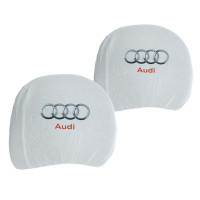 Чехлы для подголовников Универсальные Audi Белые Цветной логотип 2 шт