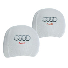 Чехлы для подголовников Универсальные Audi Белые Цветной логотип 2 шт