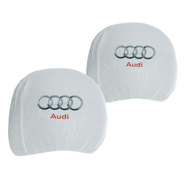 Чехлы для подголовников Универсальные Audi Белые Цветной логотип 2 шт