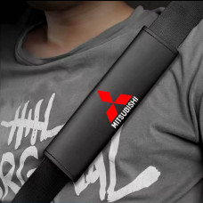 Накладка на пас безпеки Modena Mitsubishi S 350 мм Кольоровий 3D Логотип Екошкіра Чорна 1 шт