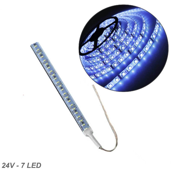 Стрічка діодна алюміній 24V - 8 см - 1А 7LED - у силіконі ефект суцільної стрічки Синє світло (5630)