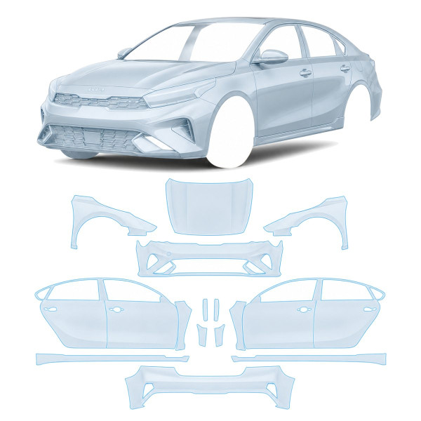 Антигравийная защитная бронепленка по лекалам для Kia Cerato/Forte BD facelift 2022-2024 - полный кузов