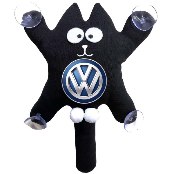 Іграшка на присосці Кіт Саймон XL Volkswagen Жирний Кіт Чорний (Кольоровий логотип 3D)