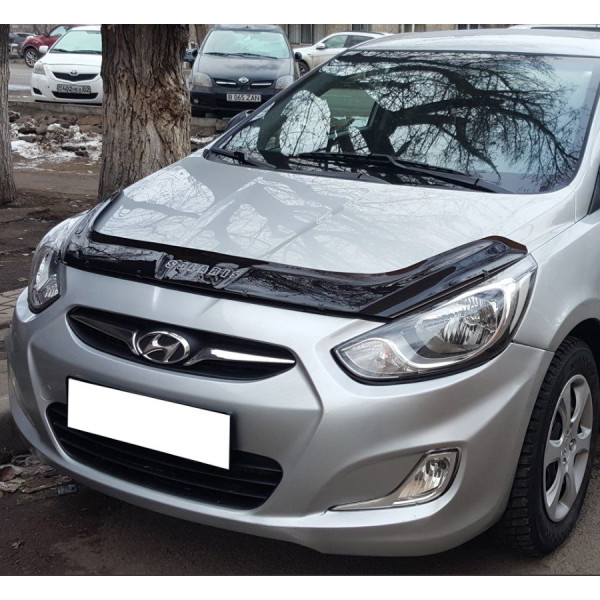 Дефлектор капота мухобойка для Hyundai Accent Solaris 2010-2014 Евро Крепление (Vip Tuning) HYD20