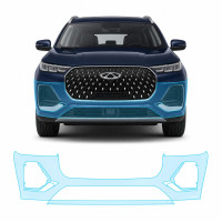 Антигравийная защитная бронепленка по лекалам для Chery Tiggo 8 Pro I facelift 2023- передний бампер