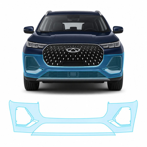 Антигравийная защитная бронепленка по лекалам для Chery Tiggo 8 Pro I facelift 2023- передний бампер