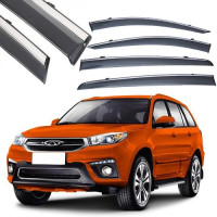 Дефлекторы окон ветровики Benke для Chery Tiggo 2/3X 2017- Хром Молдинг Нержавейка 3D (BCYT3X1723-W/S)