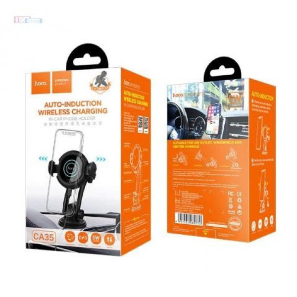 Автодержатель с беспроводной зарядкой HOCO CA35 PLUS+ф-я PowerBank+сенсорный захват