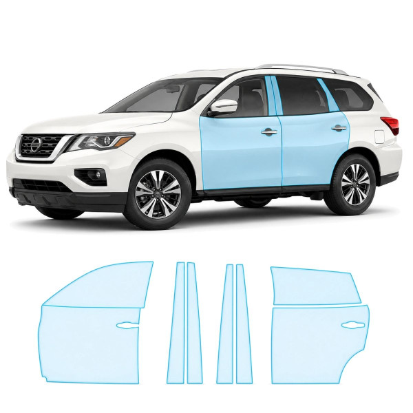 Антигравійна захисна бронеплівка за лекалами для Nissan Pathfinder R52 facelift 2017-2020 - зони дверей і стійки вікон