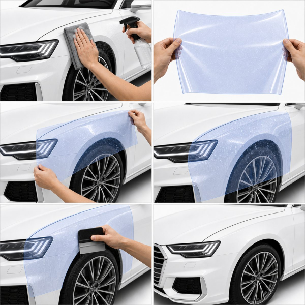 Антигравійна захисна бронеплівка за лекалами для Audi A8 D5 2017-2021 - зони дверей і стійки вікон