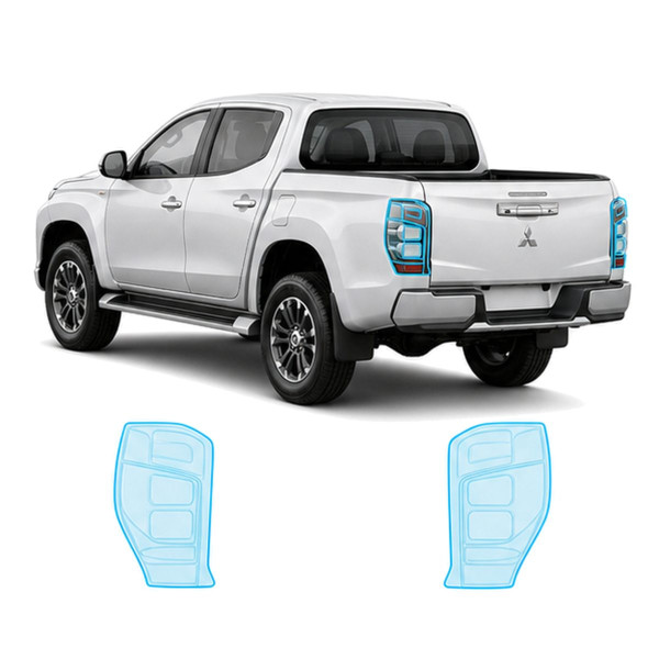 Антигравийная защитная бронепленка по лекалам для Mitsubishi L200 V facelift 2019-2024 - задние фонари стопы