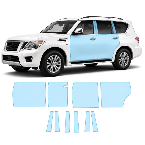 Антигравійна захисна бронеплівка за лекалами для Nissan Armada II 2017-2020 - зони дверей і стійки вікон