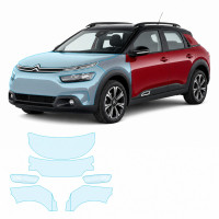 Антигравийная защитная бронепленка по лекалам для Citroen C4 Cactus I facelift 2018-2020 - передняя часть авто (капот бампер фары крылья)