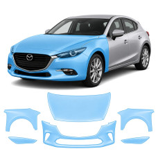 Антигравийная защитная бронепленка по лекалам для Mazda Mazda3 BN facelift 2016-2019 - передняя часть авто (капот бампер фары крылья)