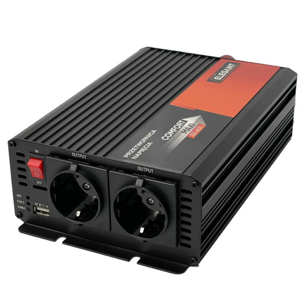 Перетворювач напруги Elegant 12V - 220V 1000W-2000W З Розетками 1 USB Клеми (EL 101 401)
