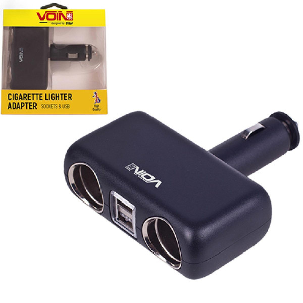 Автомобільний розгалужувач прикурювача VOIN 2 виходу 2USB 2400mA 12/24V Кутовий (SC-2004)