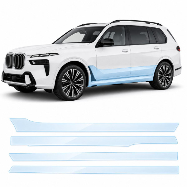 Антигравийная защитная бронепленка по лекалам для BMW X7 G07 facelift 2022- нижняя зона кузова пороги