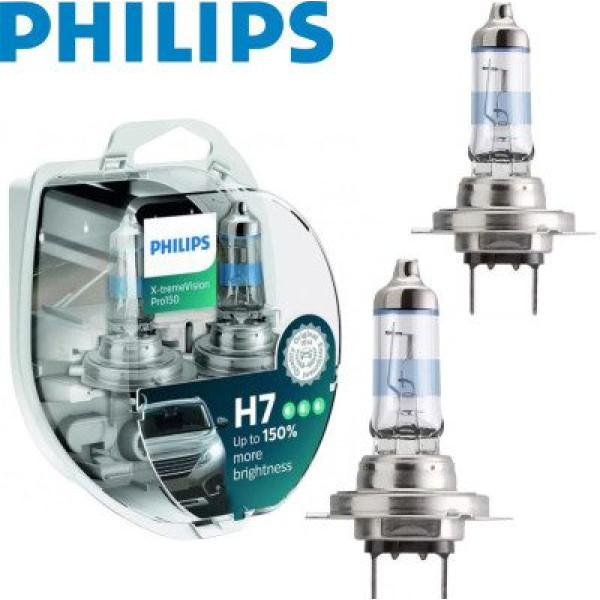 Автолампа галогенна Philips +150% X-treme Vision Pro H7 12V 55W 3400K 2 шт (12972XVPS2)