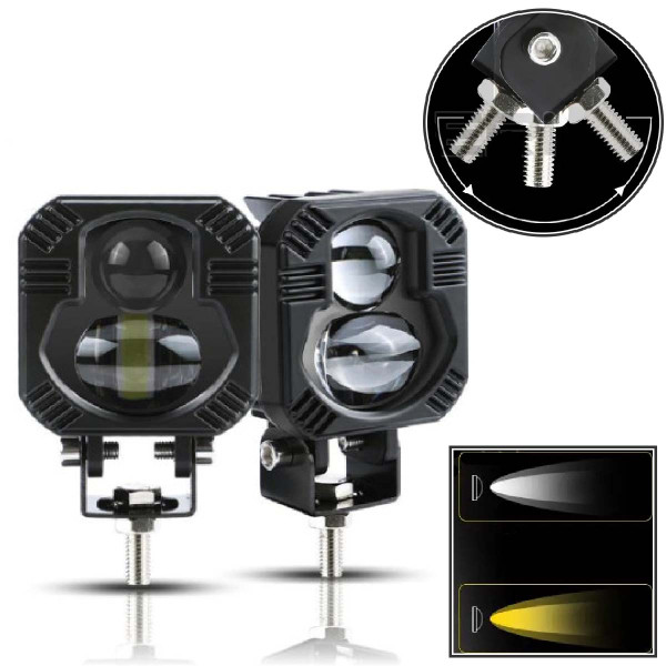 Bi-LED Фара додаткова Квадрата 65x65x50 мм 10-80V W/Y P-66-40W 4 390 (Біле та Жовте Світло)