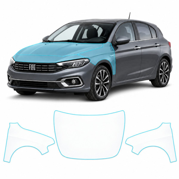 Антигравійна захисна бронеплівка за лекалами для Fiat Tipo II facelift 2021-2024 - капот і передні крила