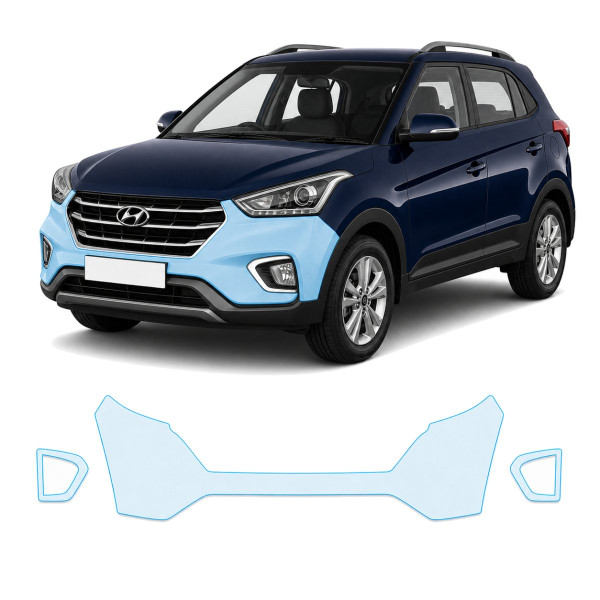 Антигравийная защитная бронепленка по лекалам для Hyundai Creta I facelift 2018-2019 - передний бампер
